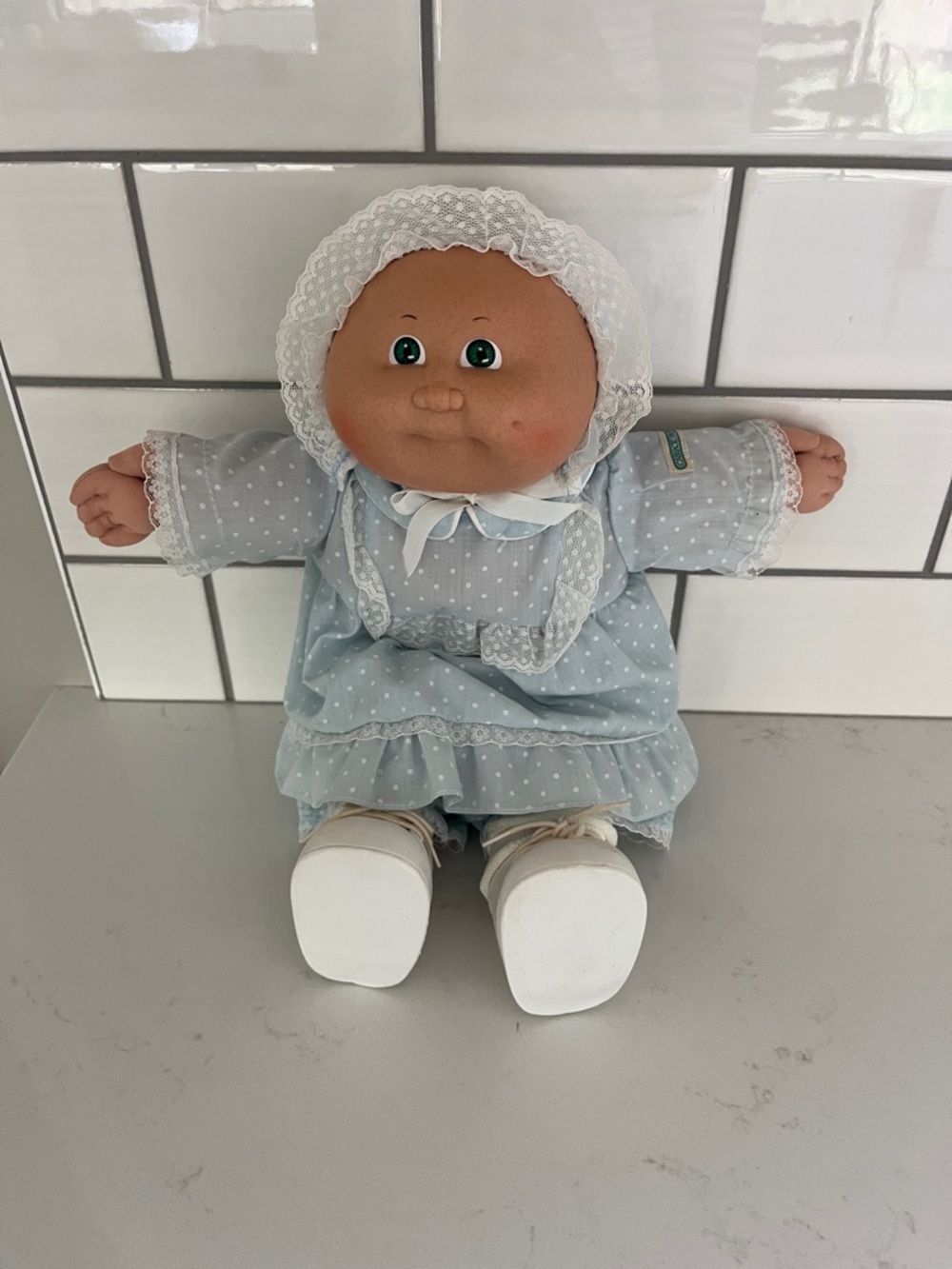 Vintage Cabbage Parch Kids Doll in Light Blue Dress